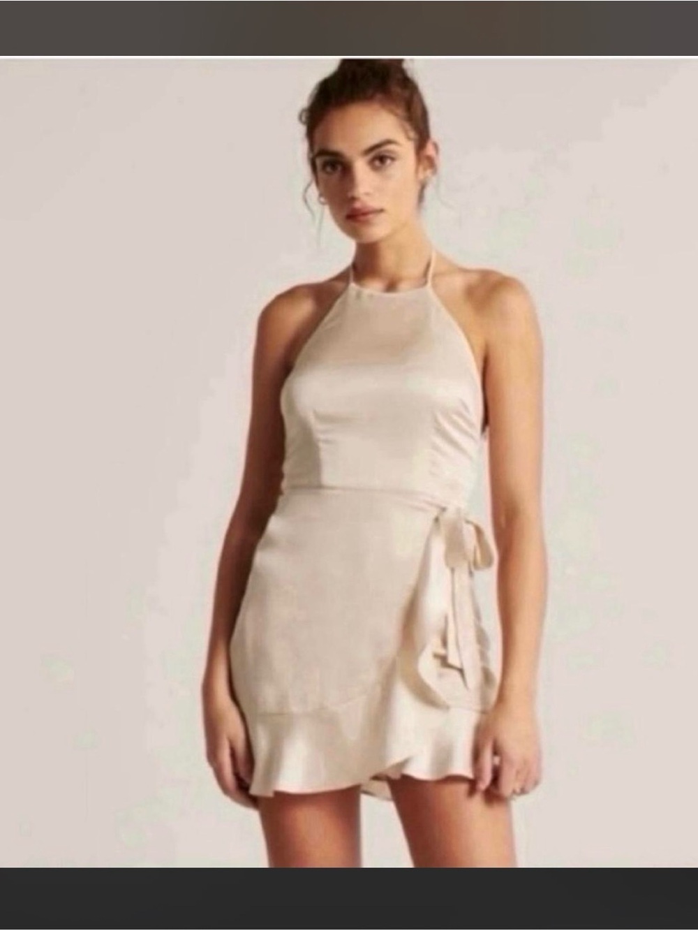 Abercrombie & Fitch Champagne Halter Satin Mini Dress with Side Tie Sz Xs